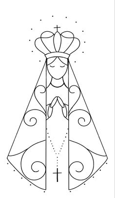 the outline of a dress with an angel on it and a cross at the bottom