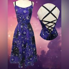 Unleash Your Inner Star With The Constellation Galaxy Backless Dress. Twirl Among The Stars With Its Bold, Backless Design And Discover The Daring You. Stand Out From The Crowd And Leave A Lasting Impression. Shine Like The Galaxy You Are In This One-Of-A-Kind Dress. Measurements: B: ~40”+ W: 30” L: 31” Custom Made By Button Button Retro Halloween Raccoon, Galaxy Constellation, Dress Twirl, Long Velvet Dress, Black Suit Dress, Mha Dr, Galaxy Dress, Preppy Things, Purple Galaxy