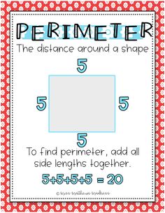 perimeter poster with the words perimeter and numbers to be used in this activity for students