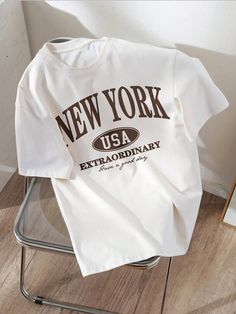 Cute White T-shirt For Summer, Cute White Print T-shirt For Summer, Summer Clothes For Teens, Casual Short Sleeve T-shirt For Sleepover, Preppy Short Sleeve T-shirt For Summer, White Slogan T-shirt With Short Sleeves, Preppy Shirt, Youth Clothing, Girls T Shirts