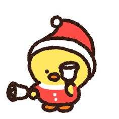 a drawing of a chicken wearing a santa hat and holding a spoon in its hand