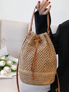 Bird in Bag - Boho Style Drawstring Straw Woven Handbags – Spring/Summer Collection: A Chic Crossbody Bag for Holiday and Daily Travel Trendy Summer Pouch Bags, Summer Pouch Bag With Adjustable Strap, Brown Straw Backpack For Travel, Brown Straw Backpack Bag For Travel, Beach Season Straw Pouch Bag With Adjustable Strap, Beach Season Straw Bag With Adjustable Strap, Summer Pouch Straw Bag For Travel, Summer Travel Pouch Straw Bag, Summer Beach Bag Pouch For Daily Use