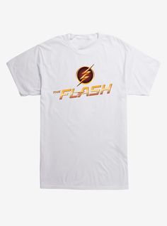 DC Comics The Flash Logo T-Shirt White Graphic Tee With Front Logo, White Crew Neck Top With Front Logo, Fan Apparel Crew Neck Top With Logo, The Flash Logo, Flash Cosplay, Dc Comics Collection, Star Labs, Flash Logo, Men's Graphic Tees