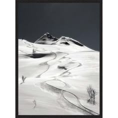 black and white photograph of snow covered mountains