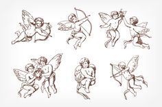 an image of cupid angels with bow and arrow in their hands illustration set on white background