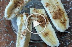 banana slices are on a glass plate with cinnamon sprinkles and seasoning