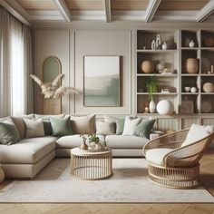 a living room filled with lots of furniture and decor on top of hard wood flooring