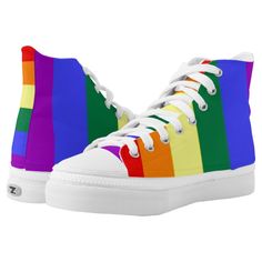 LGBT Gay Pride Rainbow High-Top Sneakers #pride #lgbt #rainbow #livefree Rainbow High-top Sneakers With Rubber Sole, Pride Products, Rainbow Gifts, Gay Pride Rainbow Flag, Pride Shoes, Pride Stuff, Printed Shoes, Shoes Sneakers Nike, Rainbow Gift