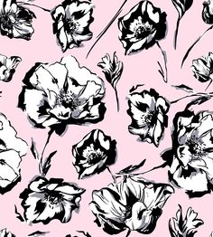 black and white flowers on a pink background