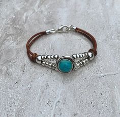 Womens Leather Bracelet Turquoise Boho Bracelet Beaded Bracelet Silver Plated Beads Gift for Women - Etsy Handmade Turquoise Leather Bracelet Spiritual, Leather Hand Wrapped Bracelet For Gift, Bohemian Leather Braided Bracelet As Gift, Adjustable Southwestern Bracelets As Gift, Adjustable Southwestern Style Bracelets For Gifts, Adjustable Southwestern Style Bracelets As Gift, Bohemian Bracelets With Waxed Cord And Round Beads, Southwestern Jewelry With Sliding Knot As A Gift, Southwestern Adjustable Hand Wrapped Jewelry