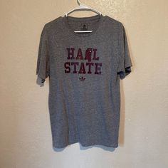 *Mens *Nwot-Condition- New Without Tags No Stains Or Flaws *Smoke Free Home *Most Ship Same Day *Offers Always Welcome *If Bundled With 3 Or More Items From My Closet A 10% Discount Is Automatically Applied Gray T-shirt For College In Fall, Adidas Gray Cotton Tops, Gray Cotton Sports Shirt, Casual Gray Sports Shirt, Mississippi State Logo, Mississippi State, Grey Adidas, Logo Tee, Logo Tees