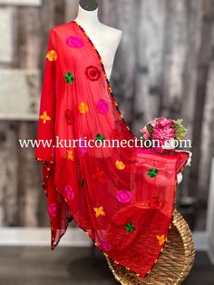 Embroidered chiffon dupatta indian dupattas handmade item Embroidered Chiffon, Chiffon Dupatta, Scarf Wrap, Scarf Accessory, Art Collection, Chiffon, Bathing Beauties, India, Purses And Bags