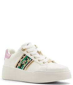 Wicked x ALDO DestinedToFly Stripe Embellished Sneakers | Dillard's Embellished Sneakers, Dress Booties, Tiktok Fashion, Shoe Inspo, How To Make Handbags, Latest Shoes, Dillard's, Clothing Accessories, Heel Height