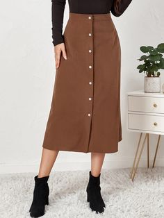 Solid Color Skirt With Button Closure For Fall, Solid Skirt With Button Closure For Fall, Casual Winter Skirt With Button Closure, Vintage Floral Skirt, Unique Skirts, Corduroy Skirt, Hem Skirt, Asymmetrical Skirt, Cotton Skirt