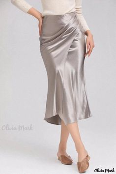 Olivia Mark - Irregular Hemline Fish-Tail Maxi Dress Pleated Satin Skirt, Fishtail Skirt, High Waisted Pencil Skirt, Fish Tail, Satin Midi Skirt, Half Skirt, Vintage Elegance, Hem Skirt, Satin Skirt