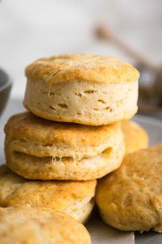 some biscuits are stacked on top of each other