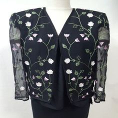 Adriana Papell Black Floral Silk Shirt Size Sheer Sleeve 8 Embroidery Party | eBay Floral Silk Shirt, Floral Embroidered Shirt, Crochet Tee, Evening Blouses, Boat Shirts, Sheer Floral Top, Beaded Blouse, Evening Tops, Floral Peplum