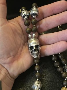 Skull Jewelry, Skull Necklace, Beaded Skull, Chain Silver, Bespoke Jewellery, Men's Jewelry Rings, Engraved Jewelry, Leather Tassel, Silver Beads