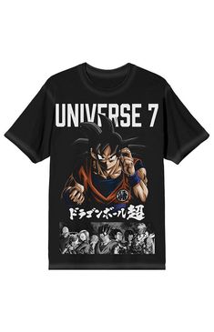 Show your Dragon Ball Super pride with this men's black crew neck Short Sleeve t-shirt. Featuring an oversized graphic of Goku under white "Universe 7" text, along with white kanji letters and a character group shot below, this tee captures the essence of the beloved series. Made from 100% cotton, it combines comfort with style. The shirt is easy to care for with simple machine wash and tumble dry instructions, making it a perfect choice for any fan.Solid color teeShort sleevesCrew necklineCustom graphicStandard fit100% cottonMachine washable PacSun Mens Dragon Ball Super T-Shirt - Black size Large White Universe, Kanji Letters, Simple Machine, Character Group, Pacsun Mens, Top Graphic Tees, Dragon Ball Super, Pacsun, Dragon Ball