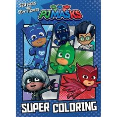 an advertisement for the new pj masks coloring book, featuring characters from various cartoon movies