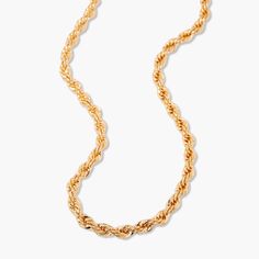 Be inspired to look and feel glamorous and stylish in our stunning Jovie Necklace. With its twisted rope chain and gold detailing, you’ll be turning heads with confidence. Are you ready to wow your audience? Available in 14k gold plated brass Chain width: 5 mm 16" twisted rope chain with 2" extender Lobster claw closure SKU: BYN1320 Gold-tone Rope Chain Jewelry, Gold Plated, Gold-tone Rope Chain Jewelry For Formal Occasions, Gold-tone Gold-plated Rope Chain Jewelry, Gold Metal Rope Chain Necklace, Twisted Gold Metal Jewelry, Metal Link Rope Chain Jewelry, Gold Twisted Rope Chain Necklace, Yellow Gold Plated Rope Chain Necklace, Twisted Gold Plated Jewelry