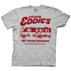 a grey t - shirt with red lettering that says cousin's rv maintenance