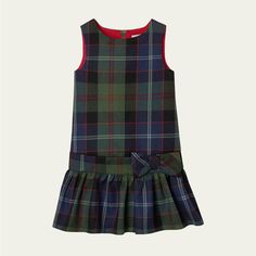 Nwt Classic Prep Childrenswear "Cameron" Dress In Tartan Plaid Sleeveless Dropped Waist Ruffled Hem Adorned With A Bow A-Line Silhouette Back Zip Wool Lining: Cotton Dry Clean Tartan Plaid Dress, Prep Style, Drop Waist Dress, Buy Buy, Dropwaist Dress, Romper Dress, Mini Boden, Plaid Dress, Tartan Plaid