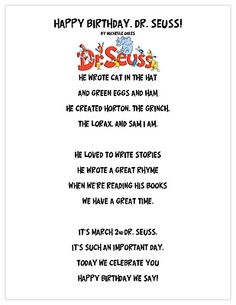 a birthday card with the words happy birthday dr seuss