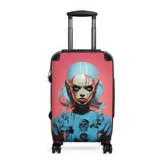 Creepy Futuristic Doll Pop Surreal Travel Suitcase Luggage Black Travel Luggage With Case Included, Black Luggage With Case For Travel, Travel Suitcase, Suitcase Traveling, Backpack Travel Bag, Explore The World, Travel Bags, Surrealism, Dolls