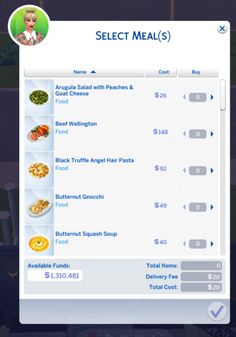 the menu is displayed on the phone screen, and it appears to be filled with food