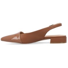 The Bertie low-block heel flats from Journee Collection will be the perfect shoe to take you from the office to a nice evening out to dinner. Their luxe vegan patent leather padded footbed sling back strap buckled ankle strap two-tone design and pointed toe will give you that classy yet casual look to compliment your outfit. To keep it simple their pull-on closure will make them easy to slip on and off as you rush to your next event. Slingback Flats, Brown Flats, Famous Footwear, Shoe Carnival, Low Block Heels, Comfortable Flats, Pointed Toe Flats, Journee Collection, Sling Back