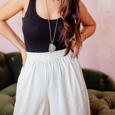 Out on the town or checking in on vacay, The Ercu Wide Leg Pants have you covered! Lightweight woven fabric shapes these chic pants that have a high-waisted fit with an elastic feature. Flowy legs, side pockets, and long-length hems. Color: Cream Elastic Waist Wide Legs Pants Full Length Super High Waisted Relaxed Fit Inseam 30" The perfect Coastal Cowgirl Vibe! Wide Legs Pants, Chic Pants, Coastal Cowgirl, Wide Legs, Clothes Collection, Dress Romper, Long Length, Leg Pants, Wide Leg Pants