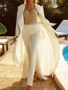 Two Piece Jumpsuits Wedding Dresses Strapless Ankle Length Italy Satin Sleeveless Formal Luxurious with Beading Appliques 2022 / Yes 8844464 2022 – $262.49 Wedding Dresses Two Piece, Jumpsuit Wedding Dress, Prom Jumpsuit, Bridal Jumpsuit, Wedding Jumpsuit, Jumpsuit Elegant, Wedding Dresses Strapless, Jumpsuits And Romper, Long Jumpsuits