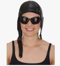 This lightweight deluxe black Aviator Hat and Goggles Set is perfect for any teen or adult old time Aviator costume, Halloween, cosplay, theme parties, Charles Lindbergh, Amelia Earhart, watch parties, theatrical productions and so much more! Includes a deluxe black faux leather (polyester) Aviator Hat with buckle and padded Goggles Set only. Other aviator and steampunk costumes and accessories are sold separately on our page – subject to availability. Aviator Goggles Aesthetic, Trendy Anti-reflective Aviator Sunglasses For Party, Anti-reflective Aviator Sunglasses For Party, Anti-reflective Aviator Sunglasses For Summer Party, Aviator Costume, Pilot Goggles, Steampunk Costumes, Charles Lindbergh, Aviator Hat