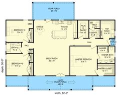 Rustic Ranch Plan with Split-bed Layout and Vaulted Front Porch - 680050VR | Architectural Designs - House Plans Ad Homes, Rustic Ranch Home, Vaulted Front Porch, Gable Porch, Bed Layout, Modern Tropical House, Farmhouse Floor Plans, Barn Style House Plans, Farmhouse Barndominium