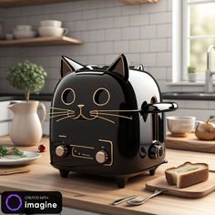 a black cat toaster sitting on top of a counter