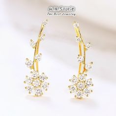 HX Jewelry: Diamond Flower Earrings, Solid 18k Gold, Genuine Diamond, Floral Earring, Ear Hook, Gift for Women and Girls, Christmas, New Year, Customization Jewelry < I T E M ∙ S P E C I F I C A T I O N S > * Metal Type: Solid 18k Gold (14k/9k Gold or platinum available upon request) * Metal Color: 18k White Gold, 18k Yellow Gold, or 18k Rose Gold (you can choose) * Diamond Type: Genuine, Natural, 100% Conflict Free Diamonds * Diamond Color: F-G * Diamond Clarity: VS/SI * Diamond Weight: i Diamond Flower Earrings, His And Hers Rings, Colored Diamond Jewelry, Diamond Tiara, Gold Skull, Skull Earrings, Diamond Flower, Ear Hook, Floral Earrings