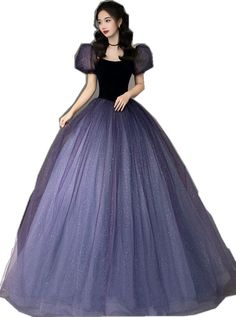 Fitted Tulle Ball Gown For Banquet, Fitted Tulle Skirt Ball Gown For Banquet, Fitted Princess Style Tulle Evening Dress, Princess Tulle Ball Gown For Evening, Princess Style Tulle Ball Gown For Evening, Princess Style Ball Gown With Tulle Skirt For Evening, Purple Fitted Tulle Ball Gown, Velvet Ball Gown For Wedding, Princess Style Fitted Tulle Ball Gown