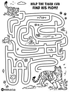 a tiger maze with the words help the tiger cub find his mom