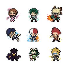 pixel art with different types of characters