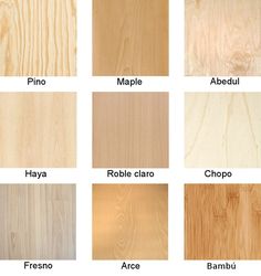 different types of wood veneers in various colors and sizes, including pine, maple,