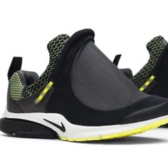 Collectors Dream!! The Limited Edition Comme Des Garons Homme Plus X Nike Air Presto Foot Tent Delivers Rei Kawakubo's Visionary Approach To Design With Equally Innovative Performance Technology On This Cult Favorite Presto Retro Release From The Mid 2000s. Unveiled In January 2019, This 'Anthracite Lemon' Sneaker Is Constructed With A Bonded Jersey And Knit Profile And A Structured Mesh Vamp Concealing A Bungee Lacing System And Rubberized Tongue Logo. Signature Swooshes Hit The Sidewalls Of A Nike Black Athleisure Custom Sneakers, Nike Black Custom Sneakers For Athleisure, Dynamic Black Sneakers With Removable Insole, Nike Custom Black Sneakers For Training, Black Custom Sneakers With Rubber Sole For Training, Functional Black Sneakers With Removable Insole, Dynamic Black Custom Sneakers For Training, Nike Black Sneakers With Removable Insole, Dynamic Black Custom Sneakers With Vibram Sole