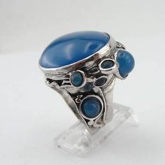 Hadar Jewelry 925 Silver Blue Agate stone Ring 8, Oval Stone ring, Fre Rocks Collection, Oval Stone Ring, Blue Agate Stone, Garnet Ring Silver, Sterling Silver Garnet Ring, Blue Stone Ring, Jewelry Blue, Textured Ring, Ring Oval