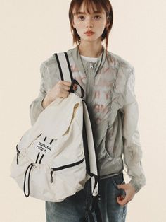 Composition : Out _ Water Proof Coated Polyester 100% Inner _ Polyester 100%Color : WhiteCountry of Origin : CHINA White Backpack For Spring, Backpack Photoshoot, G Cash, True Money, Accessories Essentials, Money Wallet, Flap Backpack, Summer Lookbook, Water Proof