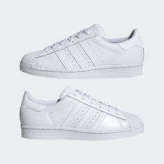 adidas Superstar Shoes - White | Women's Lifestyle | adidas US All White Superstars, All White Shoes, White Athletic Sneakers, Superstar Shoes, Black Athletic Shoes, Adidas Shoes Superstar, Color Cloud, Adidas Design, Superstars Shoes