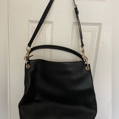 Brand New Never Worn, Large Leather Black Gucci Purse With Gold Buckles. Has A Short Thick Strap And A Removable Longer Strap Which Can Also Be Worn As A Crossbody. Gucci Shoulder Bag For Work With Branded Hardware, Chic Gucci Soft Leather Shoulder Bag, Chic Gucci Shoulder Bag For Work, Everyday Gucci Soft Leather Shoulder Bag, Gucci Bags For Work, Gucci Soft Leather Everyday Shoulder Bag, Gucci Soft Leather Everyday Bag, Gucci Soft Leather Bag For Everyday, Gucci Black Office Shoulder Bag