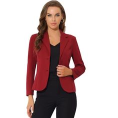 The curved hem and a fitted waist, make this formal blazer different from other blazers and add a stylish twist. Keep your work-wear wardrobe up-to-date by adding this pretty blazer. Pair it with a range of blouses and jeans, a pencil skirt, or cigarette pants, and show off your charming effortless OL style. This blazer suit jacket features a single-breasted design, a fitted waist, and regular hip-length, which make it comfortable for all-day wear. The lapel collar neckline and straight-cut cuff Light Clothes, Straight Line Designs, Formal Blazer, Jacket Suit, Faux Suede Jacket, Red Blazer, Fitted Suit, Womens Blazers, Work Office