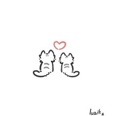 two cats sitting next to each other with a heart above them