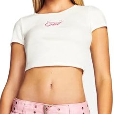 Cropped Super Soft White Baby Tee With Pink Iamgia Logo New Without Tags Never Worn, Pink Logo Emile Tee Not Listed On The Site Anymore Size Small Paired Perfectly With The Pink Cargos Listed On My Page, Will Bundle For Cheap Xo White Y2k Crew Neck Crop Top, Cute Stretch White Crop Top, White Y2k Short Sleeve Crop Top, White Short Sleeve Y2k Crop Top, Y2k Style White Short Sleeve Crop Top, Cute Cropped White Top, Cute White Cropped Top, Pink Logo, Infant Tees