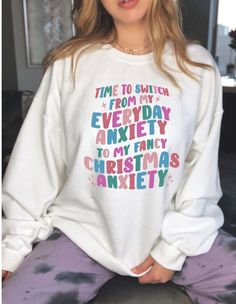 This Cute Anxiety Christmas Sweatshirt is the perfect Christmas outfit, its trendy, cozy for winter, and the perfect addition to this holiday season. If you want an oversized fit please size up. They run true to size! Mental Health Sweatshirt  Q U I C K * F A C T S * ♥️ 100% Soft cotton ♥️Design is high quality digital print ♥️ Wash and dry normally. Do not iron directly on the print. * S I Z I N G * ♥️ Sizing is unisex so runs like men's ♥️Most women find their typical size works best. ♥️ Pleas Founding Fathers Quotes, Vsco Hoodie, Sweatshirt Trendy, Shirt Quilt, Sweatshirt Christmas, Shirts Funny, Trendy Shirts, Trending Today, Funny Sweatshirts